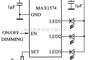 LED电路中的采用MAX1574电荷泵驱动三只LED电路