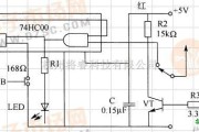 数字电路中的由74HC00及发光二极管组成的探头电路图
