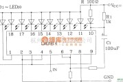 LED电路中的LM3914系列点/线图形LED显示驱动集成电路构成的带有闪光报警的LED显示器电路