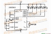 集成音频放大中的带5只闪烁LED的驱动蜂鸣器应用电路图