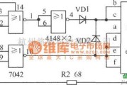 LED电路中的使用TTL或非门接成反相器配用共阴极数码管构成的电平测试电路图