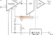 增益可调放大中的由PGA203与ISO102构成的隔离式可编程增益仪表放大器电路