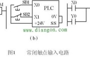 常闭触点输入信号处理的电路图及PLC梯形图