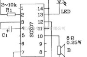 LED电路中的由SGZ07声、光报警集成电路构成单频率声、光信号源电路图