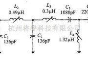 滤波器电路中的一个由低通和高通滤波器串联而成的2～33MHz的带通滤波器电路图