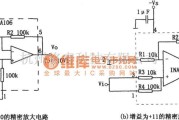 运算放大电路中的增益为-10和+11的精密放大器(INA106)电路图