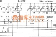 LED电路中的两块LM3914构成的20位LED点/线转换显示电路