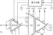 耦合隔离放大中的由ISO102与PGA102构成的具有通道隔离增益的可编程放大电路