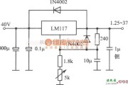 稳压电源中的LM117构成的1.25～37V、1.5A可调稳压电源电路图