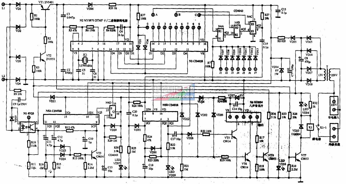 电话远程遥控家用电器电路的工作原理及设计  第2张