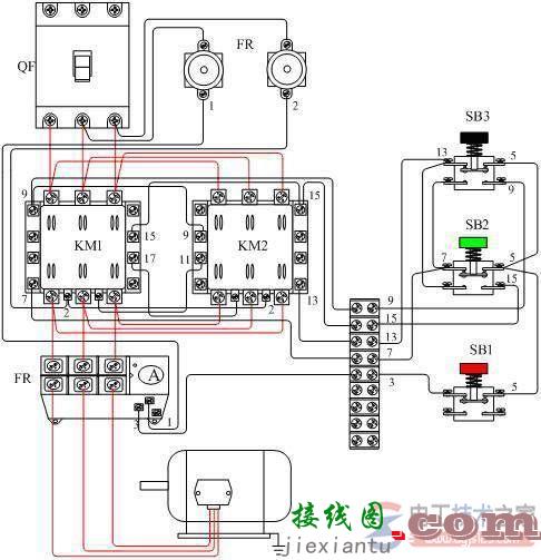 求380V的2个交流接触器带按钮的正反转实物接线图  第1张