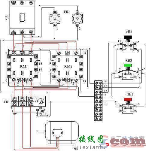 交流接触器接线图：如何控制电机正反转的实物接线图  第1张