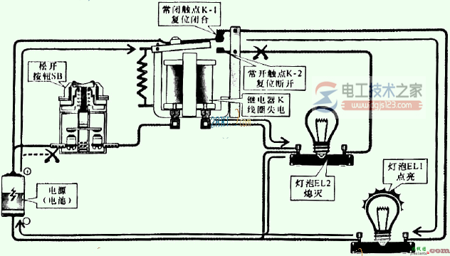 线路断开时继电器转换触点的控制关系图解  第1张