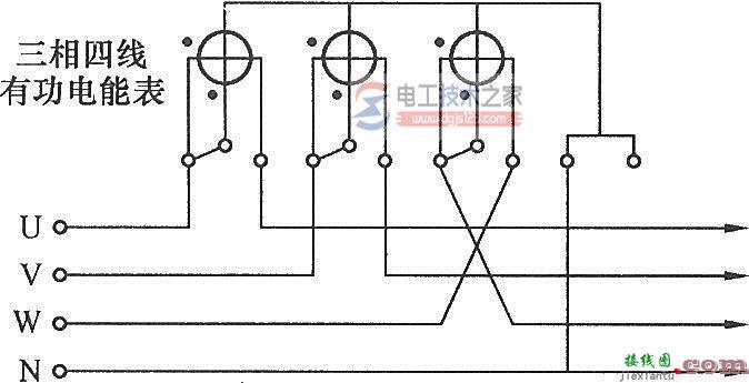 三相四线有功电能表第三相电流进出线接反的错误接线图  第1张