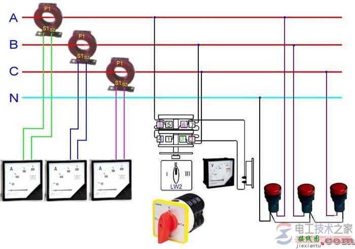 电流互感器接电流表与电压表的实物接线图  第1张