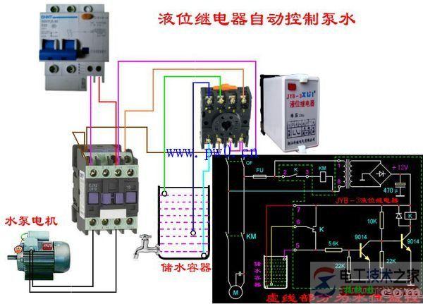 家庭单相水泵控制线路的接线图  第1张