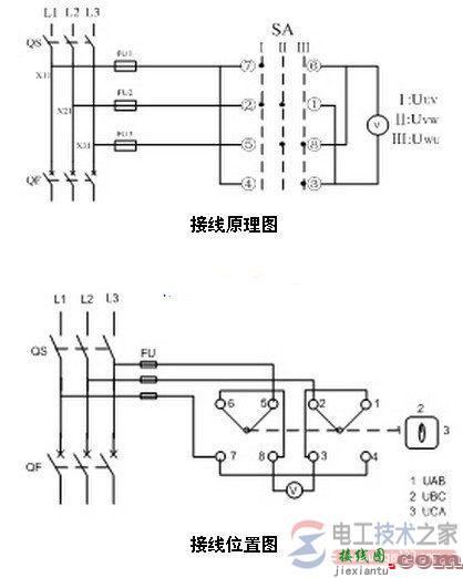 电压表经转换开关测量三相线电压如何接线？  第1张