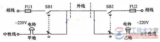 远程单线控制双向电铃的接线方法图解  第1张