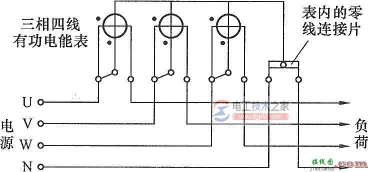 三相四线有功电能表的进线零线剪断后接电能表零线端子的错误接线图  第1张