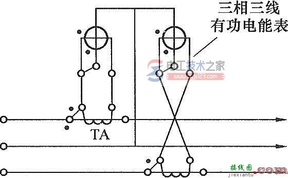 电流互感器与三相三线有功电能表的接线图  第1张