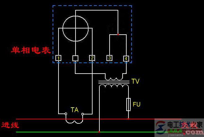 单相有功电能表与电流及电压互感器接线图  第1张