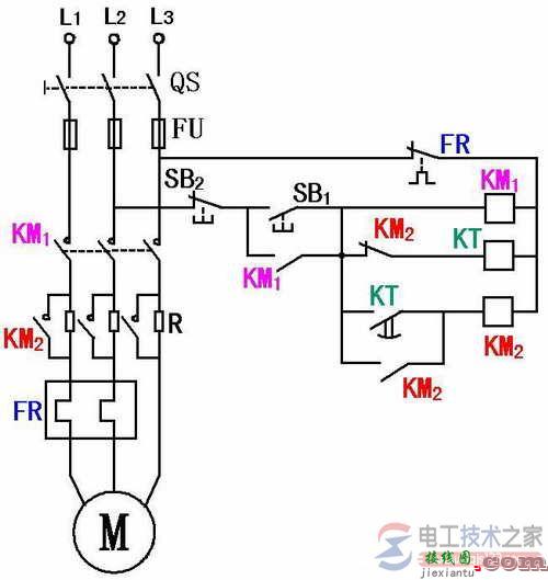 电动机定子串电阻降压启动接线图  第1张