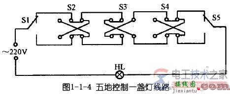 多地控制一盏灯的接线图：两地控制，三地控制，四地控制与五地控制一盏灯  第4张