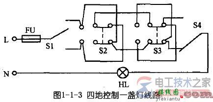 多地控制一盏灯的接线图：两地控制，三地控制，四地控制与五地控制一盏灯  第3张