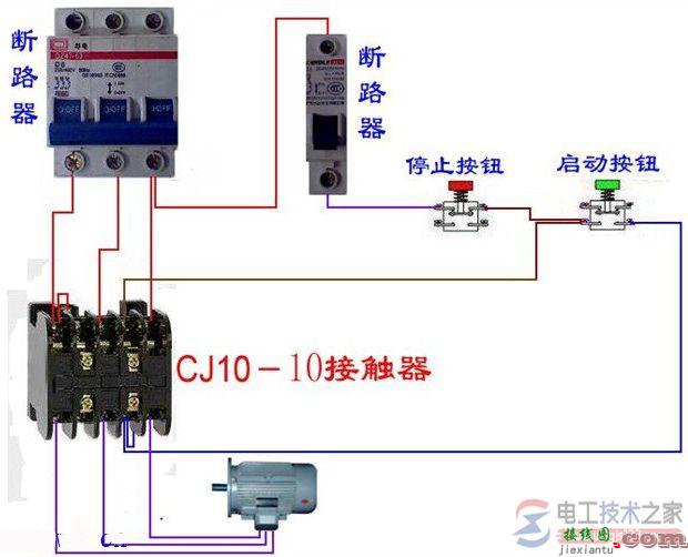 电动机交流接触器启停按钮的接线图二例  第1张