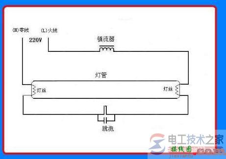 日光灯接线图一例(带补偿电容)  第1张