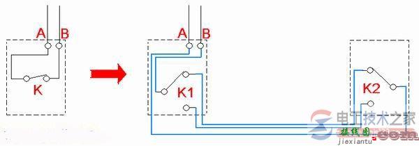 单控开关转换为双控开关的接线图  第1张
