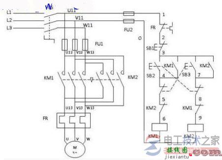 双380V交流接触器如何控制电机正反转的接线图  第1张