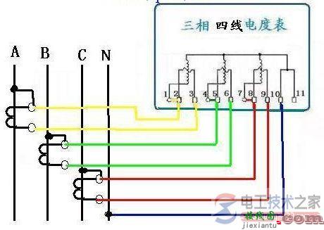 三相四线电度表的接线图示例  第1张