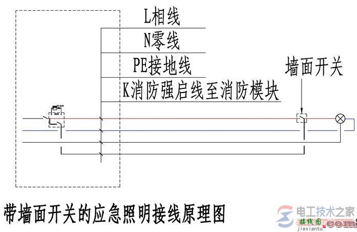 带墙面开关应急照明灯的接线原理图  第1张