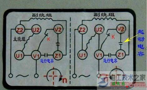 单相双值电容控制电动机倒顺开关的接线图  第3张