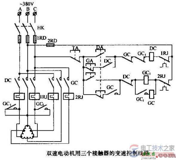 双速电机控制电路与接线图示例  第1张