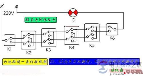 一灯六控开关接线图怎么设计？  第1张