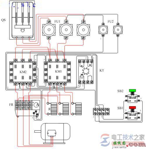 电动机定子串电阻降压起动接线图的设计图纸  第1张