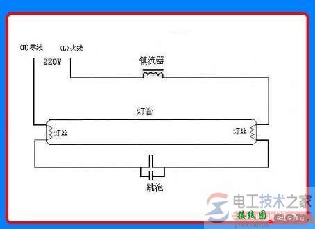 日光灯带补偿电容的接线图示例  第1张