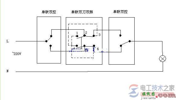 三联开关接线图实物与单双联三联开关接线图  第1张