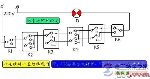 一灯四控开关接线图的要诀  第1张