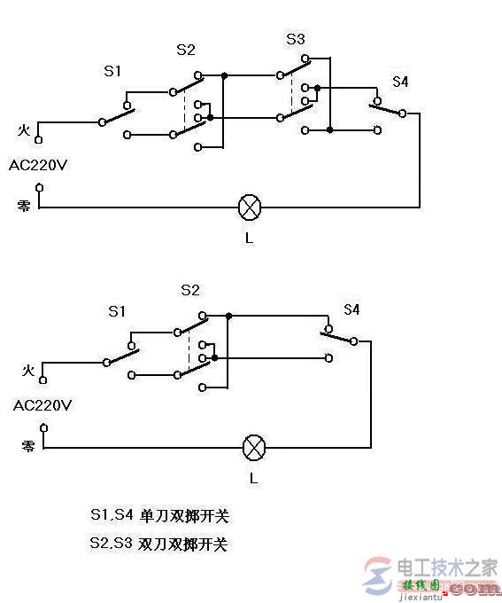 一灯四控开关接线图的要诀  第2张