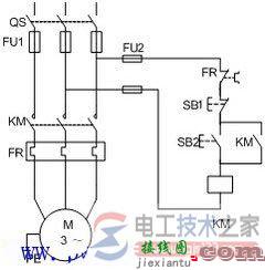 电动机单方向运转控制原理图与接线图  第1张