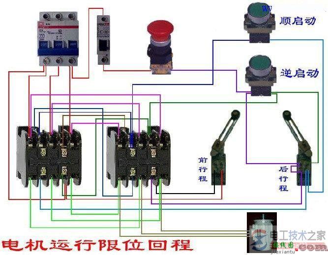 电机接线图：电机限位往返运行电路实物接线图  第1张