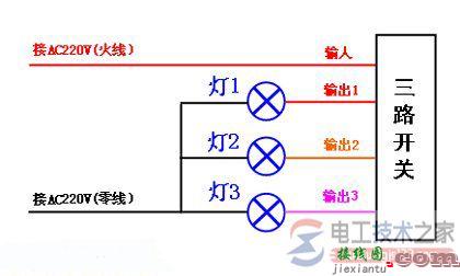 220V三路遥控开关接线图  第1张