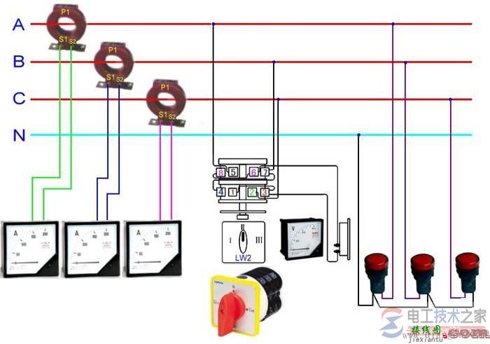 电流互感器接电流表与电压表实物接线图说明  第1张