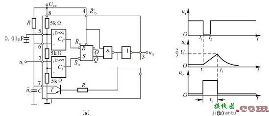 555集成电路原理图（555时基电路/555集成电路/555定时器单稳态触发器电路）  第3张