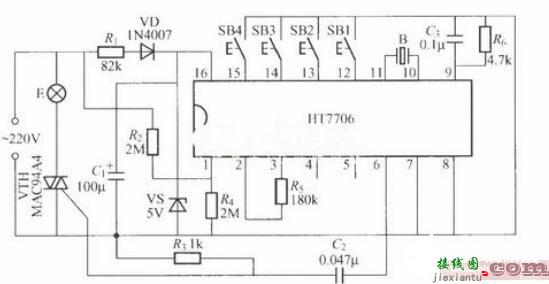 基于HT7706的多功能调光灯电路图  第1张
