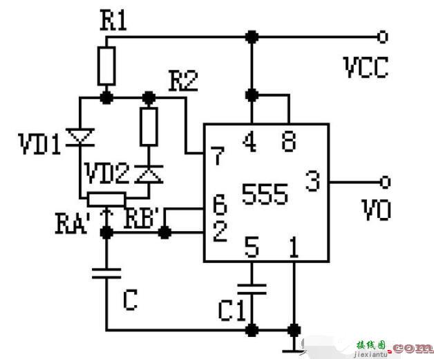 NE555构成的可调脉冲震荡器电路  第1张