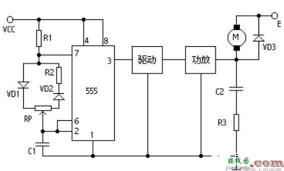 NE555构成的直流电机PWM调速器电路图  第1张